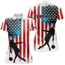 Load image into Gallery viewer, Red white and blue American flag Bowling Polo shirt For women custom bowling team jerseys for bowlers NQS6874
