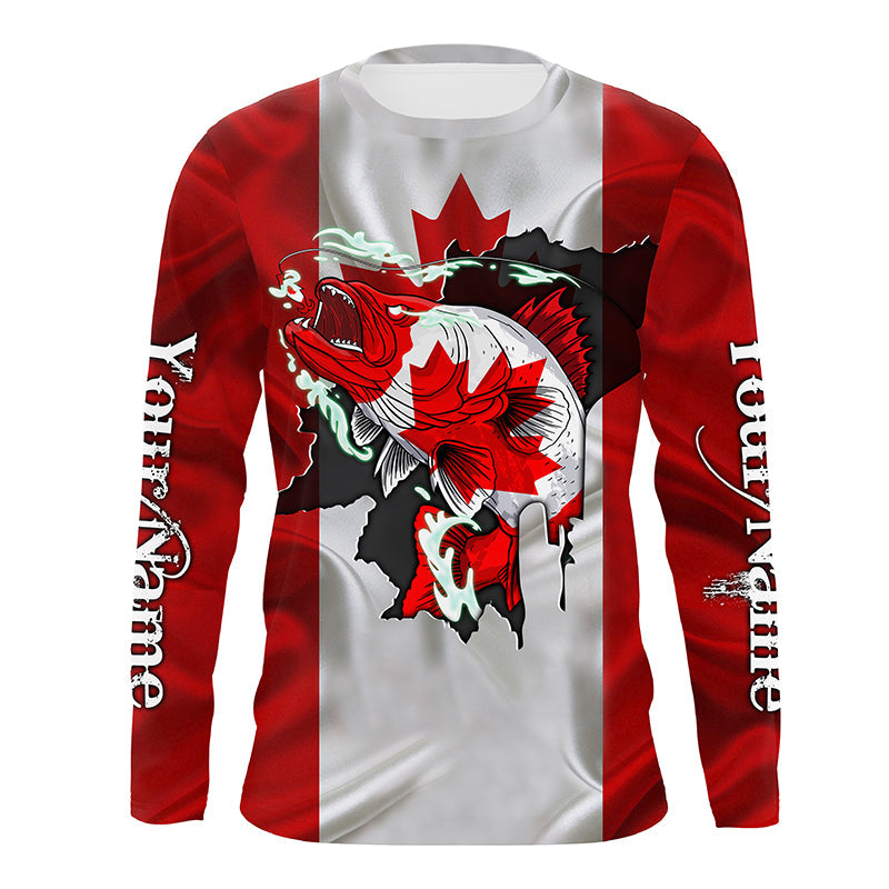 Walleye fishing shirts Canadian flag patriot UV protection Customize name long sleeves fishing shirts NQS4567