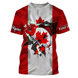 Walleye fishing shirts Canadian flag patriot UV protection Customize name long sleeves fishing shirts NQS4567