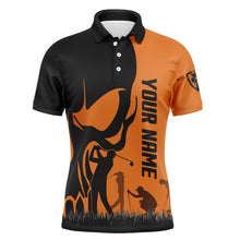 Load image into Gallery viewer, Mens golf polos shirts custom name skull golf black  shirt jerseys, golf wear for mens | Orange NQS4571