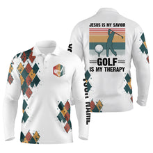 Load image into Gallery viewer, Mens golf polo shirts Jesus is my savior golf is my therapy custom name vintage best mens golf wear NQS4967