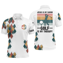 Load image into Gallery viewer, Mens golf polo shirts Jesus is my savior golf is my therapy custom name vintage best mens golf wear NQS4967