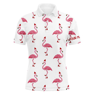 Mens golf polo shirt custom Christmas Winter flamingo Santa golf polos shirt for men, Christmas gifts NQS6650