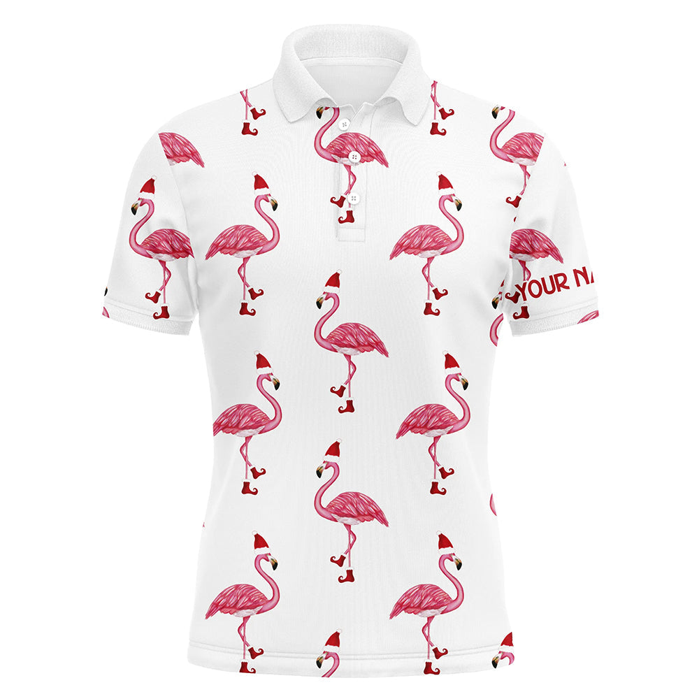 Mens golf polo shirt custom Christmas Winter flamingo Santa golf polos shirt for men, Christmas gifts NQS6650