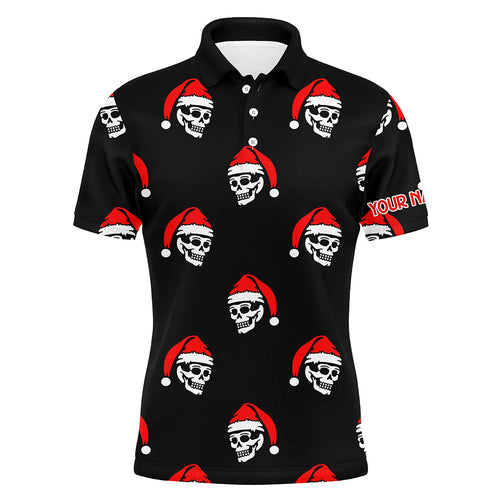 Black Mens golf polo shirt custom Skull Santa Christmas pattern golf shirt for men, golf gifts NQS6654