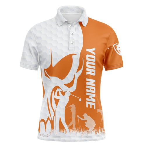 Mens golf polos shirts custom name skull white golf ball skin jerseys, golf wear for mens | Orange NQS4978