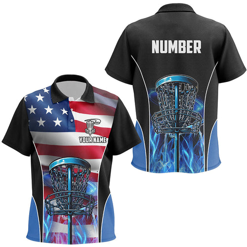 American flag Disc golf basket patriotic Kid disc golf polos shirts custom blue fire disc golf tops NQS7315