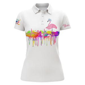 Womens golf polo shirt custom pink flamingo golf heartbeat white ladies golf tops, mother's day gift NQS5299