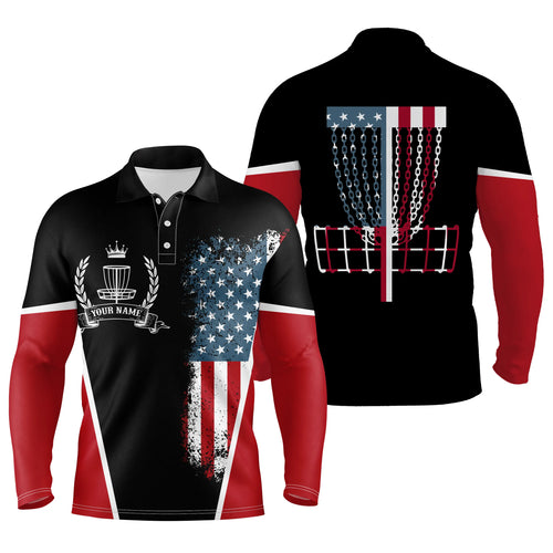 American flag Disc golf basket patriotic Men polo shirts  custom name disc golf shirt for mens NQS4997