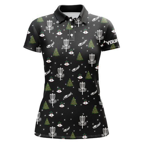 Womens golf polo shirt custom black Christmas pattern disc golf shirt for women, frisbee golf jerseys NQS6664