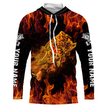 Load image into Gallery viewer, Largemouth bass skull on fire Custom Long sleeve Fishing Shirts, Bass reaper fishing jerseys NQS4597