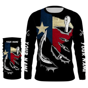 TX Fishing 3D Fish Hook Texas Flag black vintage UV protection custom long sleeves fishing shirts NQS1342