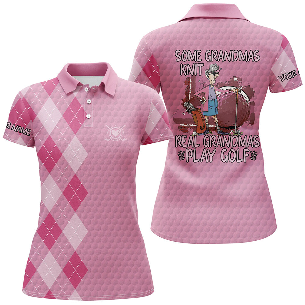 Womens golf polo shirt custom some grandmas knit real grandmas play golf, mother's day gift | pink NQS5306