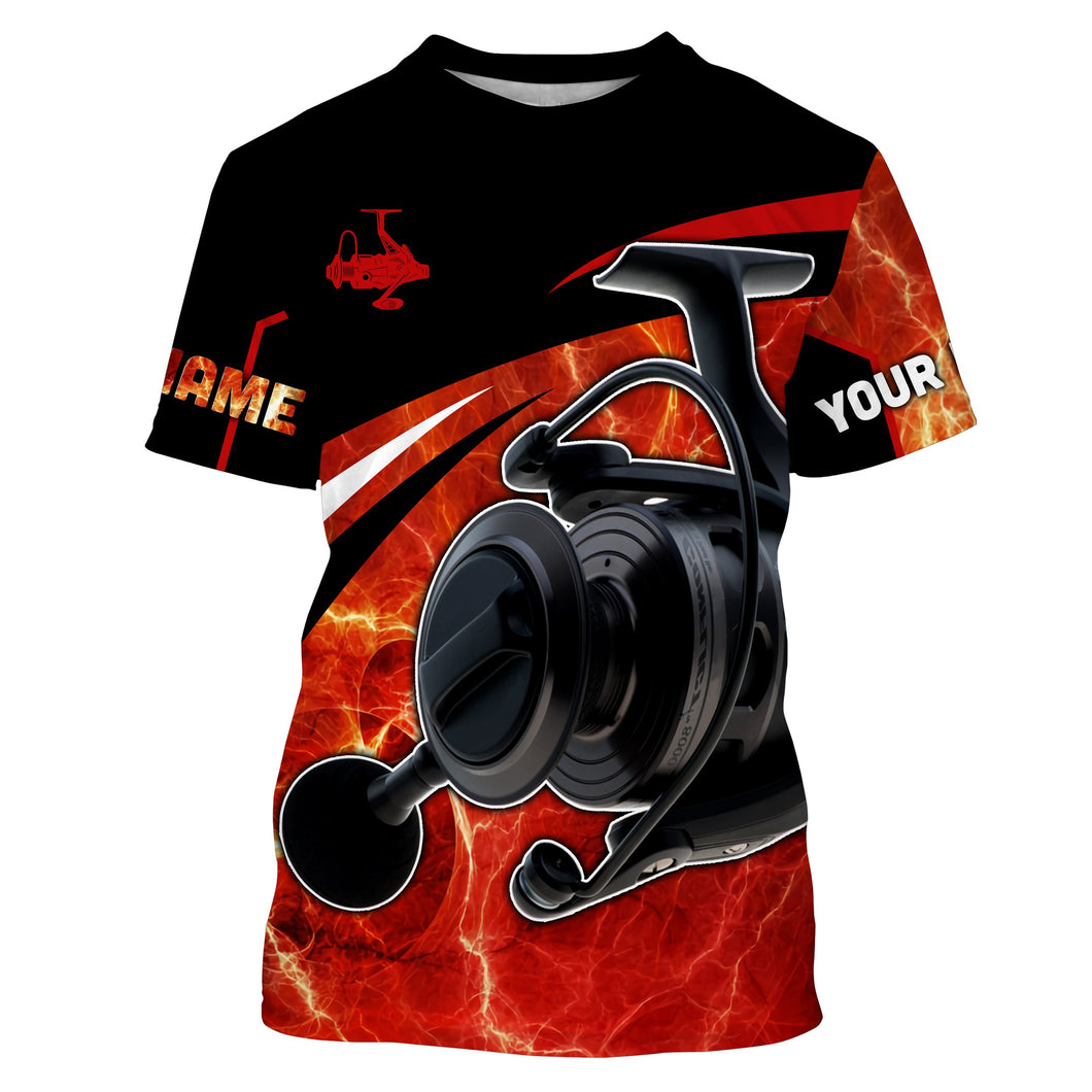 Fishing reel red and black performance Fishing Shirts Custom Name 3D All over printed shirts NQS2533