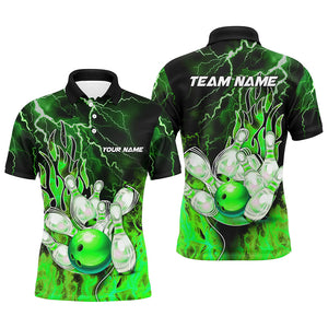 Men Bowling Polo Shirt Custom green lightning thunder Bowling Team Jersey, gift for team Bowlers NQS7065