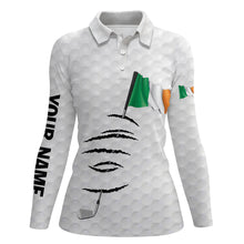 Load image into Gallery viewer, Personalized white golf polos shirt for women Ireland flag patriotic custom name gifts for golf lovers NQS7066