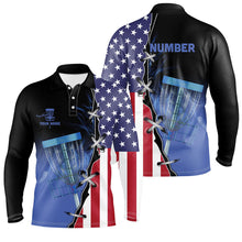 Load image into Gallery viewer, Blue flame Mens Disc golf polo shirts custom American flag disc golf jerseys, frisbee golf shirts NQS7330