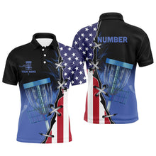 Load image into Gallery viewer, Blue flame Mens Disc golf polo shirts custom American flag disc golf jerseys, frisbee golf shirts NQS7330