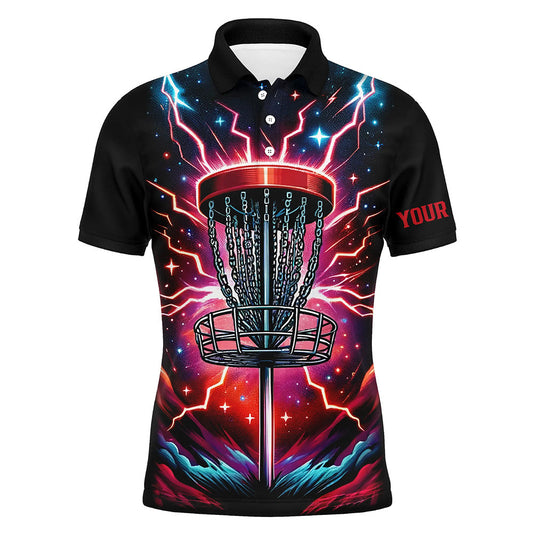 Mens Disc golf polo shirts custom red lightning thunder disc golf jerseys, disc golf outfit NQS7332