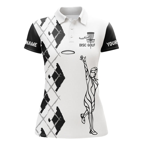 Black and white Women disc golf polo shirt Custom name Disc Golfer shirt, gift for Disc golf lovers NQS5315