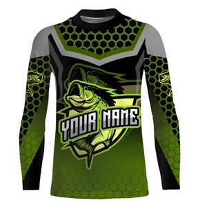 Largemouth bass fishing green Custom Name UV Protection Fishing Shirts, Bass fishing jerseys NQS3644