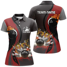 Load image into Gallery viewer, Womens Bowling polo Shirt Custom flame bowling ball pins Bowler Jerseys for ladies | Red NQS6448