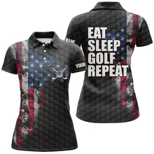 Load image into Gallery viewer, Black Womens golf polo shirts custom smoke American flag golf jerseys, patriotic ladies golf tops NQS6686