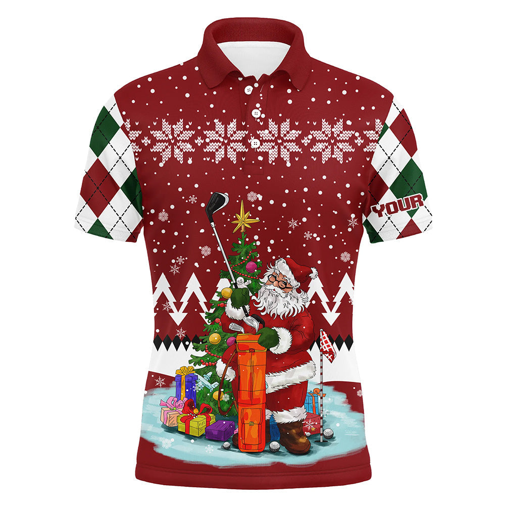 Ugly Christmas red argyle pattern golf shirt custom Mens golf polo shirt Santa Golfer Christmas gift NQS6892