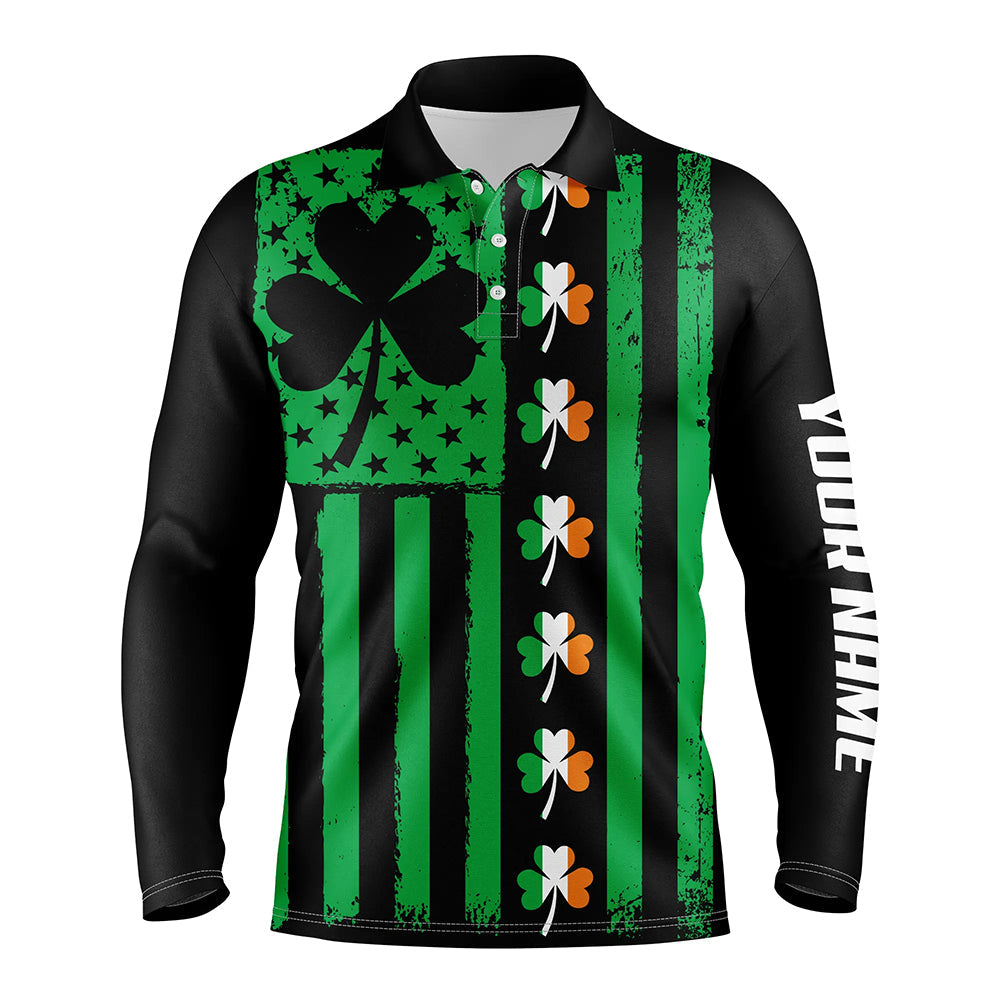 St Patrick day American flag green clover Mens golf polo shirt, custom best mens golf wear golf gifts NQS7072