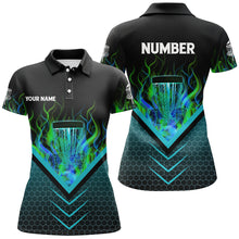 Load image into Gallery viewer, Black and green fire Womens Disc golf polo shirts custom flame disc golf basket jerseys NQS7337