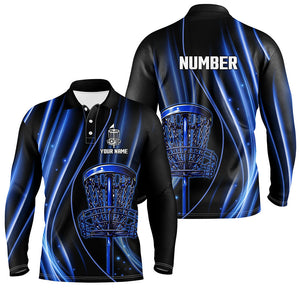 Black and blue light Mens Disc golf polo shirts custom disc golf basket jerseys, disc golf apparel NQS7338