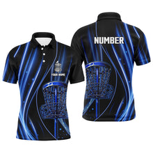 Load image into Gallery viewer, Black and blue light Mens Disc golf polo shirts custom disc golf basket jerseys, disc golf apparel NQS7338