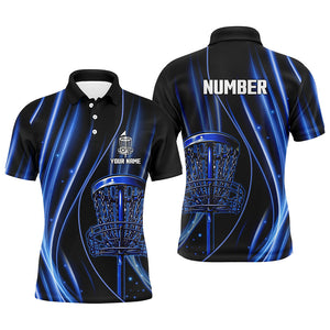 Black and blue light Mens Disc golf polo shirts custom disc golf basket jerseys, disc golf apparel NQS7338