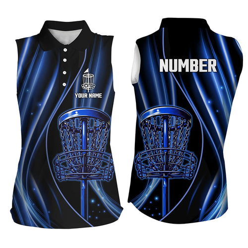 Black and blue light Women sleeveless polo shirts custom disc golf basket jerseys, disc golf apparel NQS7338