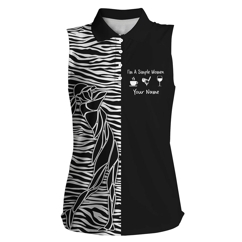 Women sleeveless polo shirt custom I'm a simple women coffee golf wine zebra pattern ladies golf tops NQS5322
