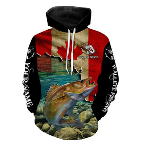 Walleye Fishing Canadian Flag Custom name All over print shirts, personalized fishing gifts for men NQS505