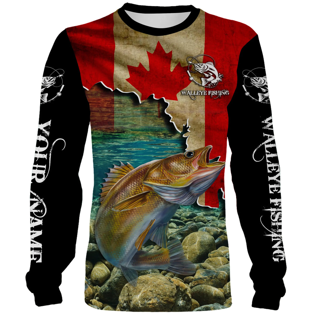 Walleye Fishing Canadian Flag Custom name All over print shirts, personalized fishing gifts for men NQS505
