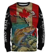 Load image into Gallery viewer, Walleye Fishing Canadian Flag Custom name All over print shirts, personalized fishing gifts for men NQS505