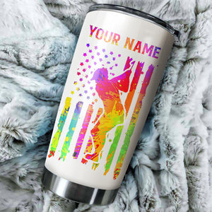 Watercolor American flag custom name swing swear repeat Stainless Steel Tumbler Cup - Golfing gifts NQS3968