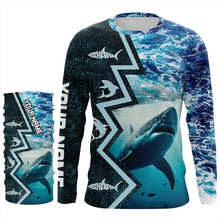 Load image into Gallery viewer, Shark Fishing Custom blue sea wave camo long sleeve performance Fishing Shirt, shark fishing jerseys NQS5042