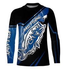 Load image into Gallery viewer, Largemouth bass fishing tattoo Custom Name UV protection Fishing Shirts, blue lightning fishing jersey NQS3514