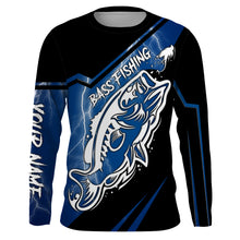 Load image into Gallery viewer, Largemouth bass fishing tattoo Custom Name UV protection Fishing Shirts, blue lightning fishing jersey NQS3514