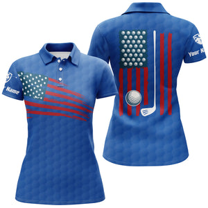 Womens golf polo shirt American flag patriotic golf shirts custom name golf gifts for women | Blue NQS4789