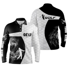 Load image into Gallery viewer, Black and white long sleeve golf polo shirts for mens custom golf shirts, golfer gifts NQS3668