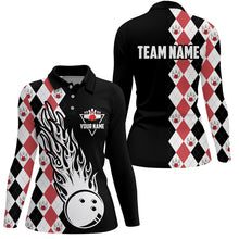 Load image into Gallery viewer, Black and red argyle pattern bowling fire polo shirts for women custom bowling team league jerseys NQS6912