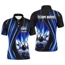 Load image into Gallery viewer, Blue and black light Men Bowling Polo Shirt Custom bowling league jerseys, personalized bowling gift NQS7082