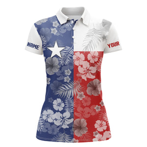 Womens golf polo shirts Texas flag patriotic tropical floral custom name golf shirts tops for women NQS5065