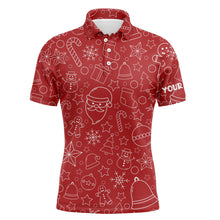 Load image into Gallery viewer, Mens golf polo shirts custom name beautiful red Xmas pattern, Christmas gifts for golf lovers NQS4437