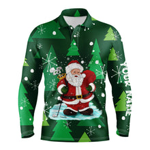 Load image into Gallery viewer, Mens golf polo shirts custom name Santa golf Christmas tree winter forest pattern, Christmas golf gift NQS4438