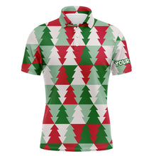 Load image into Gallery viewer, Mens golf polo shirts custom name Christmas tree pattern, Christmas golf gift for men NQS4439